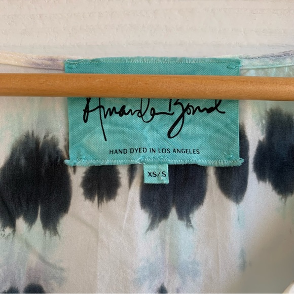 Amanda Bond Silk Alix Dress White Black Green Combo XS/S Semi-sheer V Neck - Picture 5 of 8